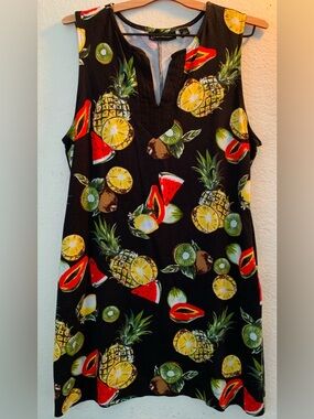 Tropical Fruit Print Black Women’s Tunic Top
